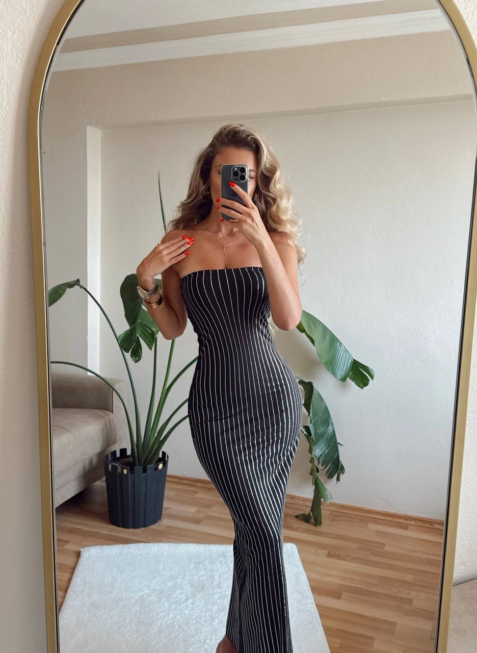 Maxi-Length Zirconium-Stone Strapless Dress