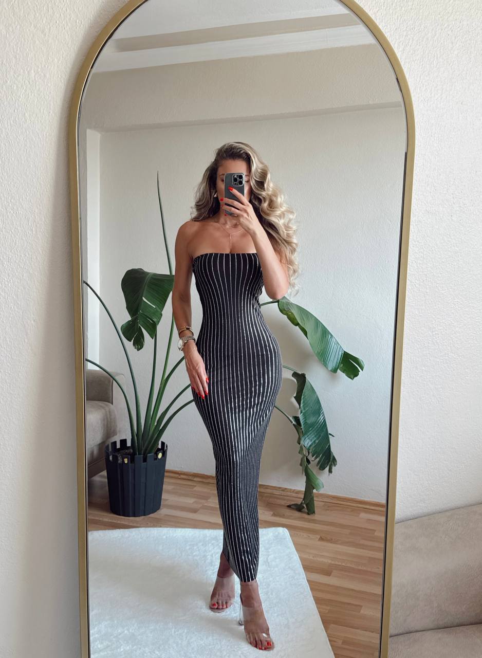 Maxi-Length Zirconium-Stone Strapless Dress