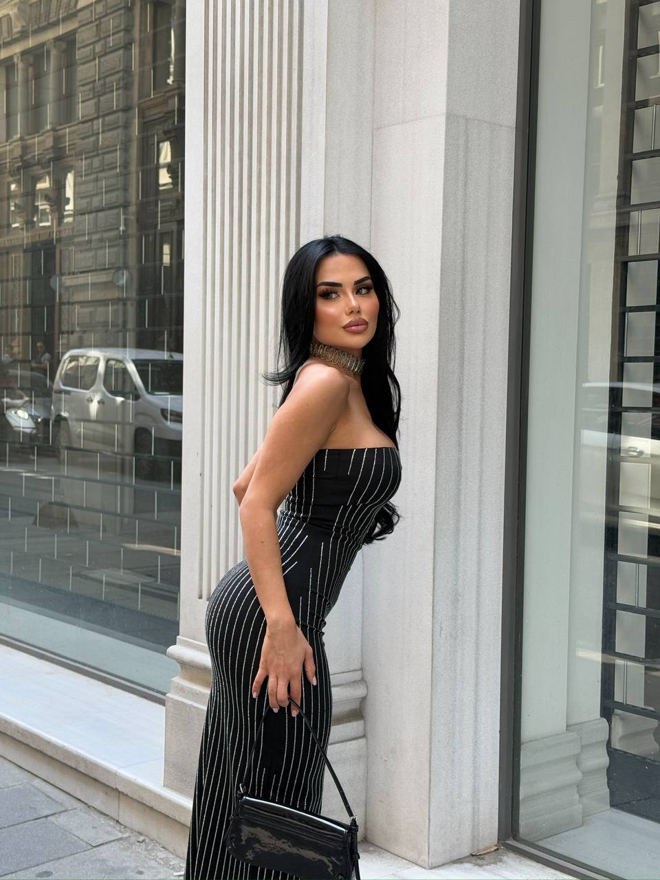 Maxi-Length Zirconium-Stone Strapless Dress