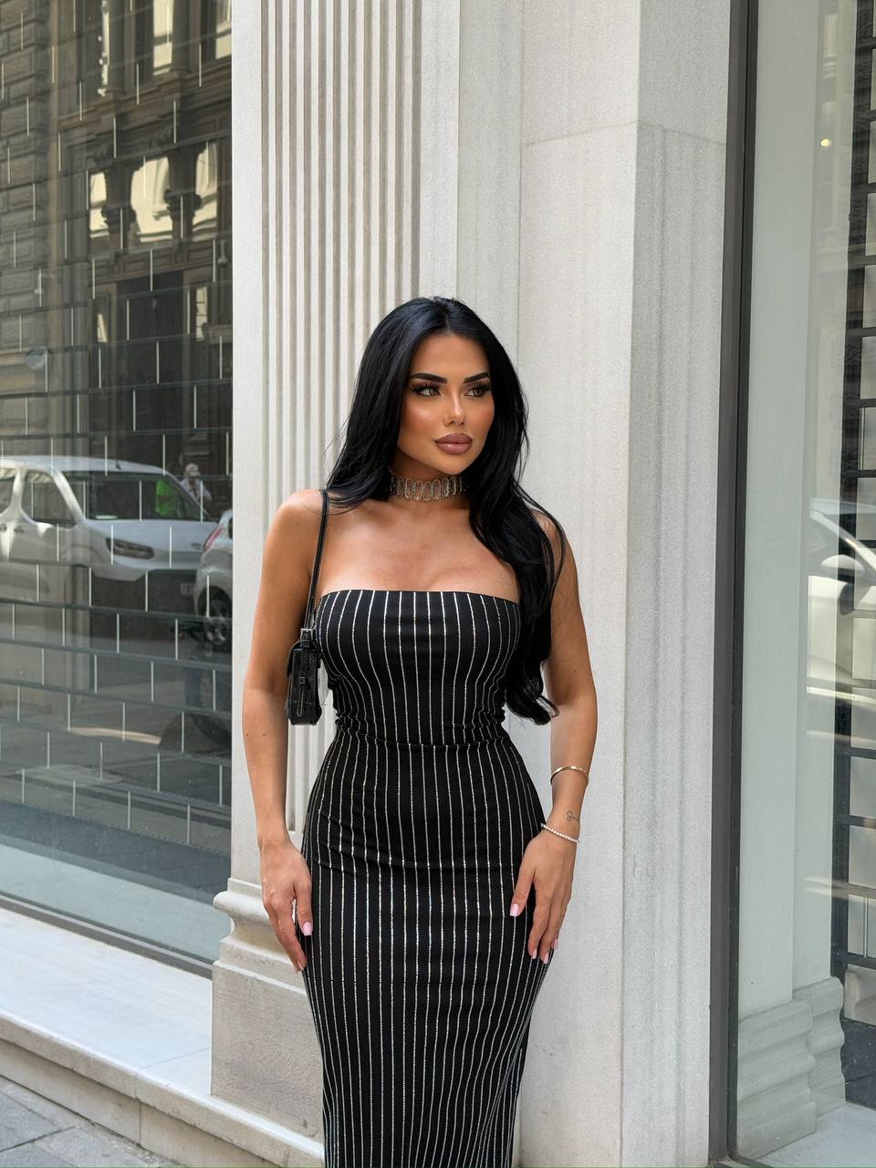 Maxi-Length Zirconium-Stone Strapless Dress