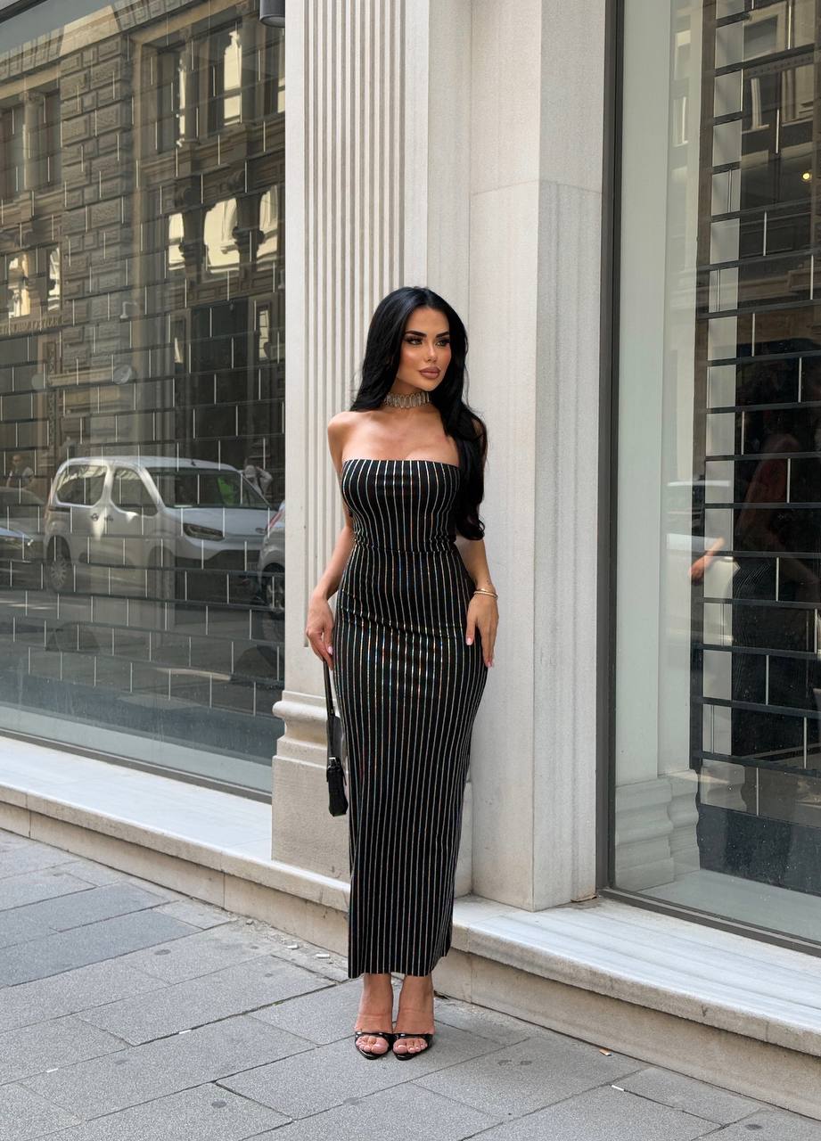 Maxi-Length Zirconium-Stone Strapless Dress