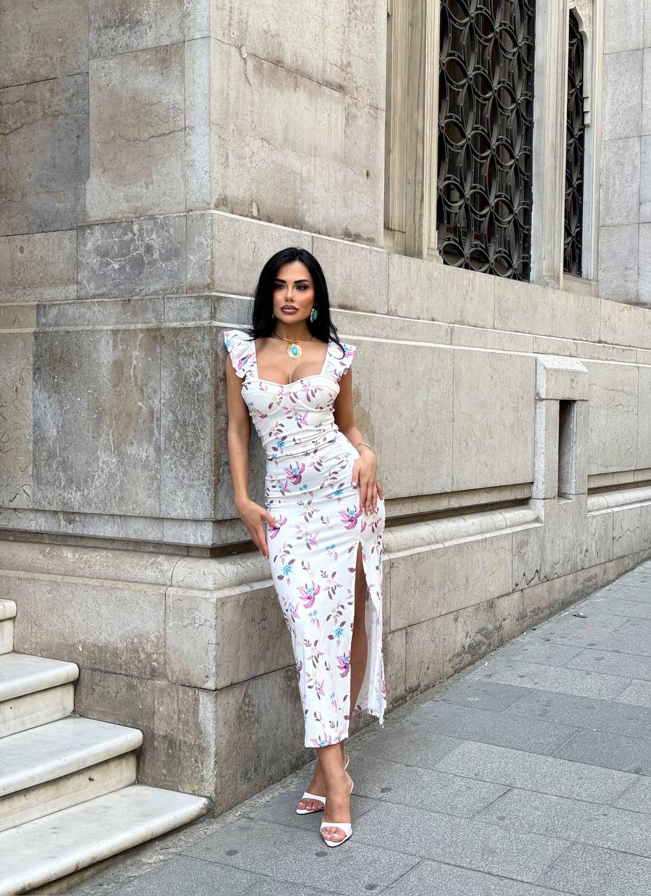 white Shoulder Ruffle Dress