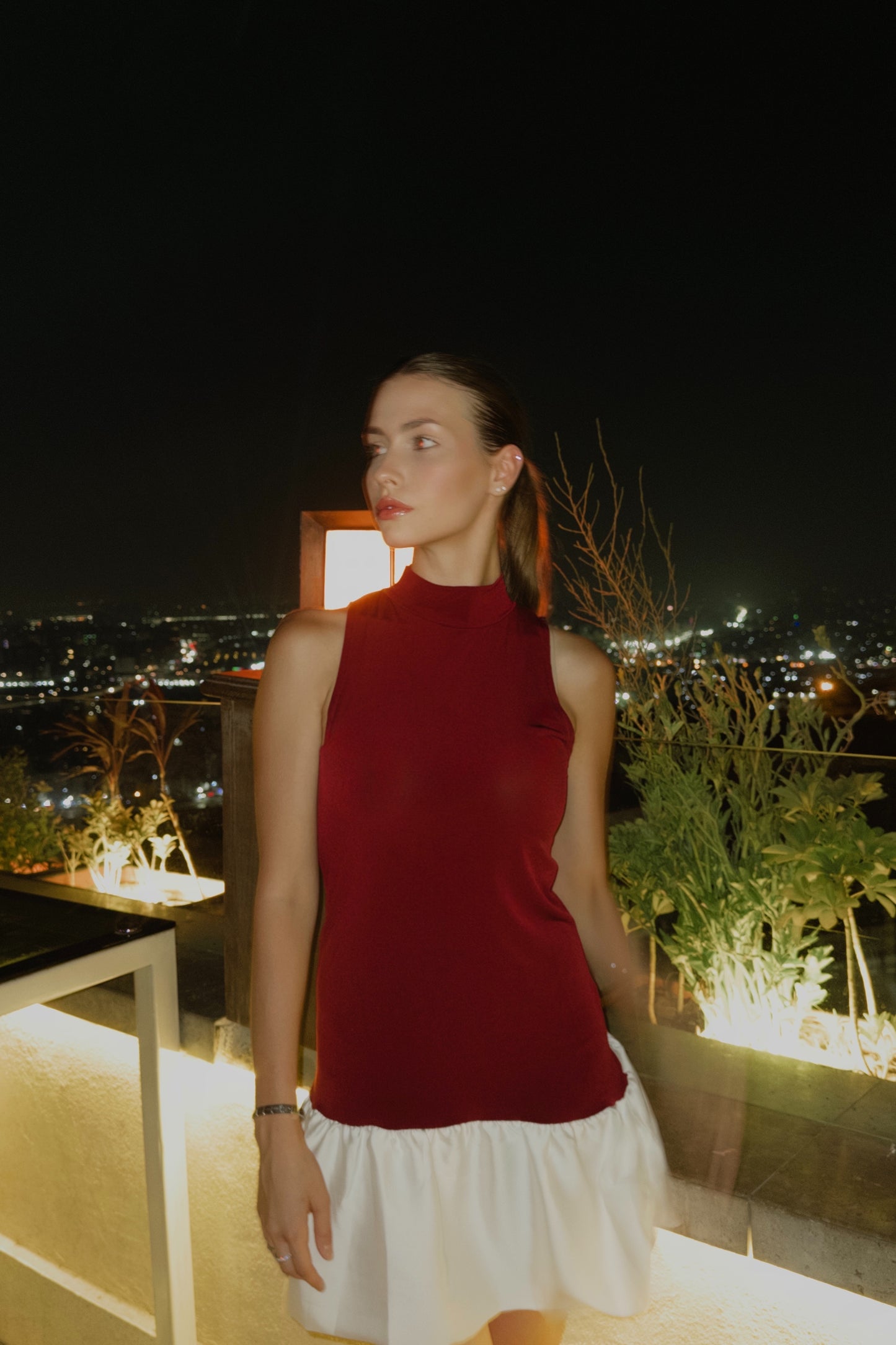 Burgundy Two-Tone Basic Dress