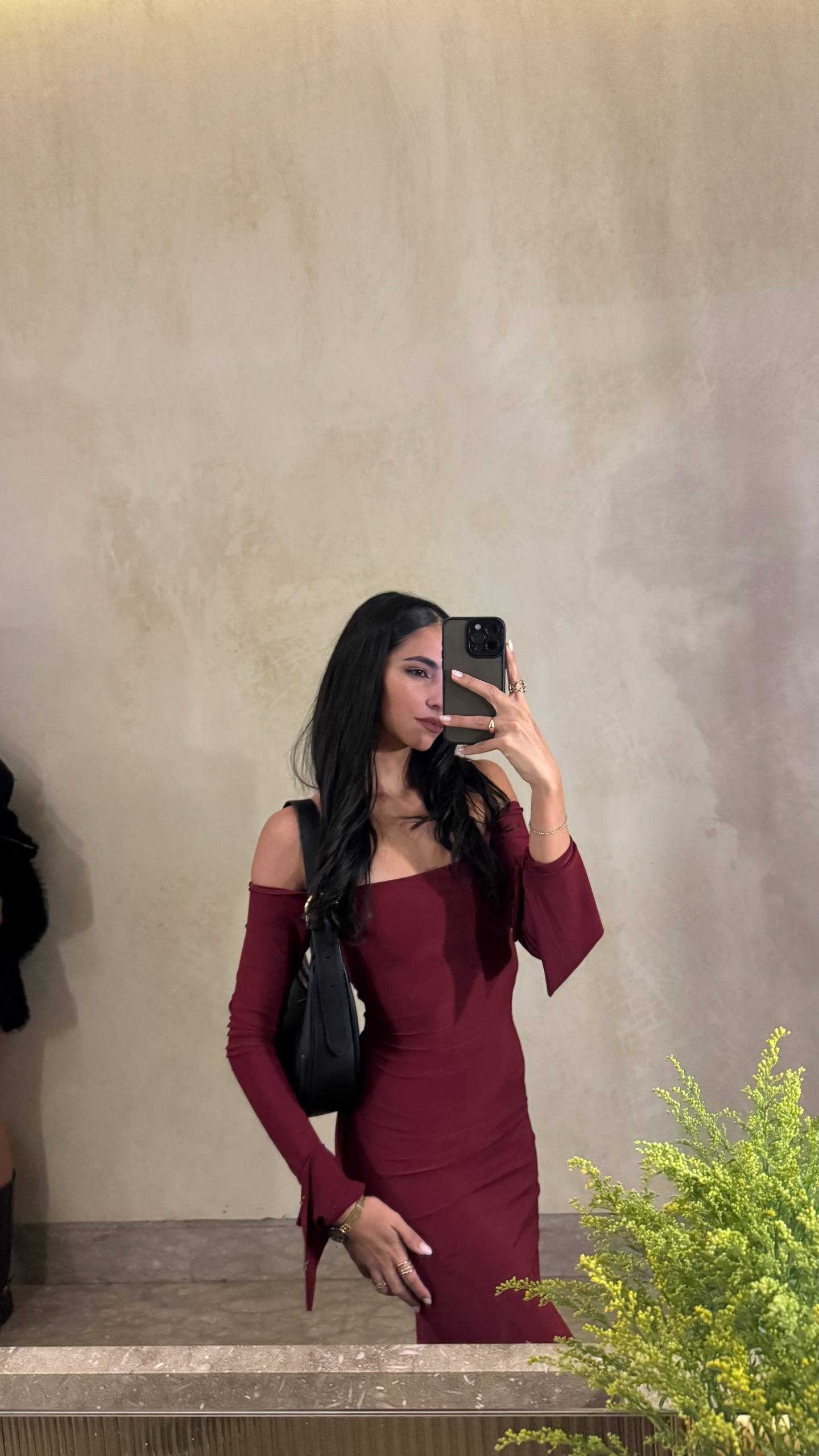 Burgundy long Sleeve Spanish Slit Dress