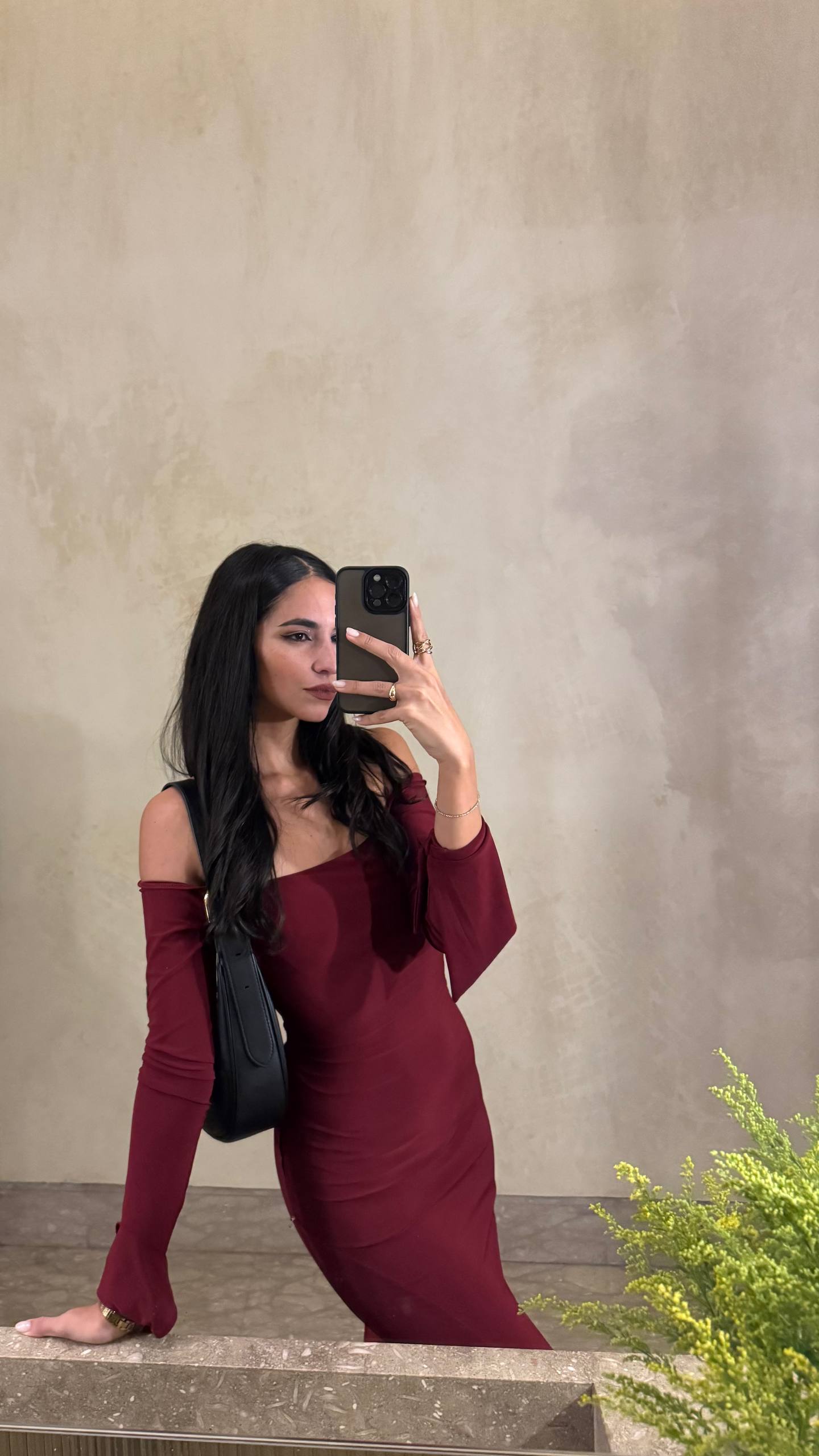 Burgundy long Sleeve Spanish Slit Dress