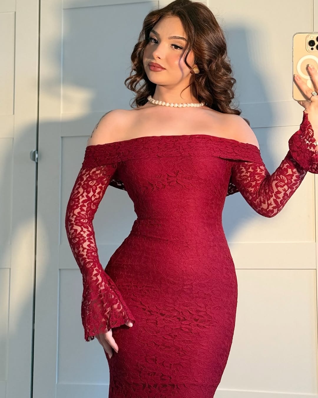 Burghandy Strapless Lace Dress