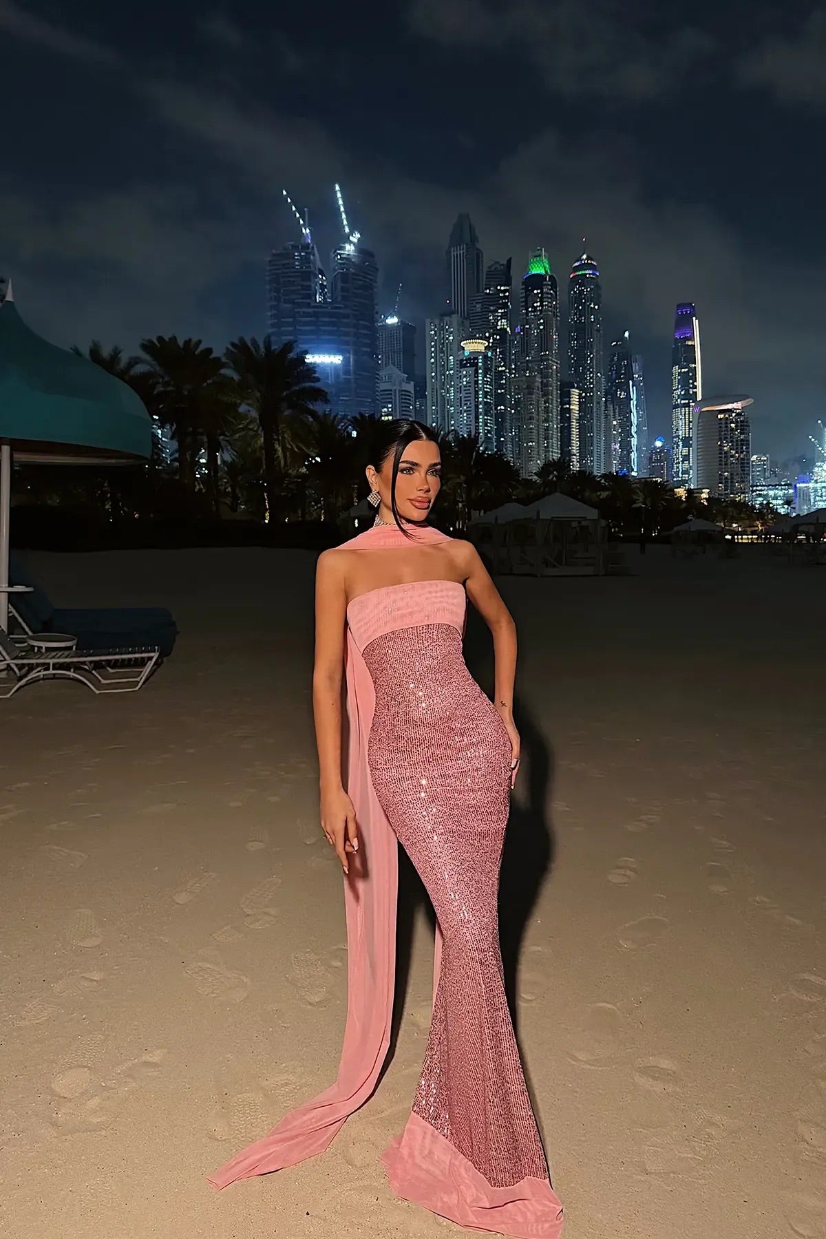 Powder Pink Sequin Strapless Dress