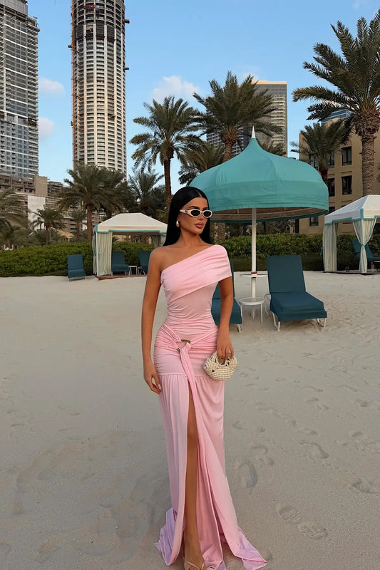 Pink Nicolette Long Dress with Slit