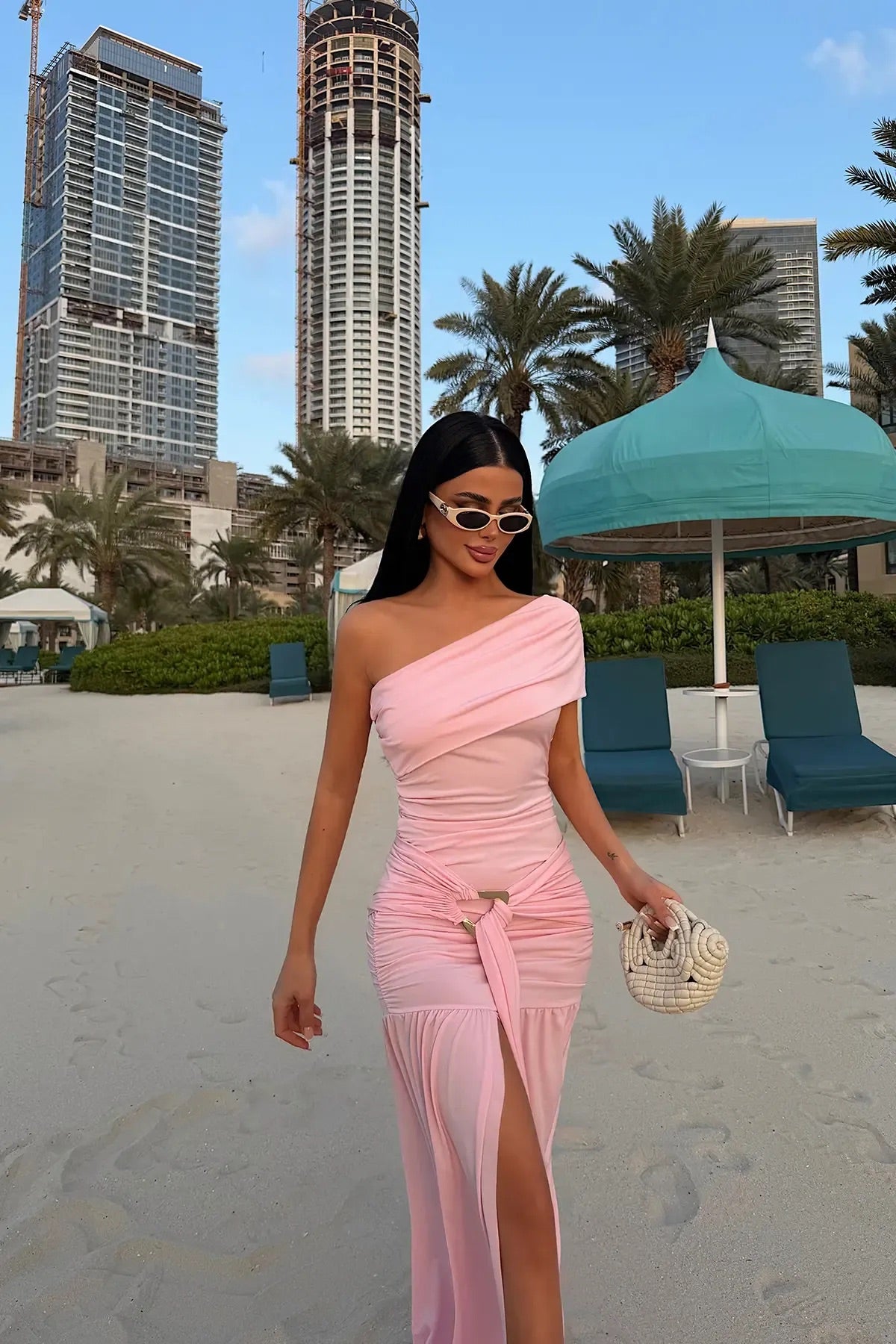 Pink Nicolette Long Dress with Slit
