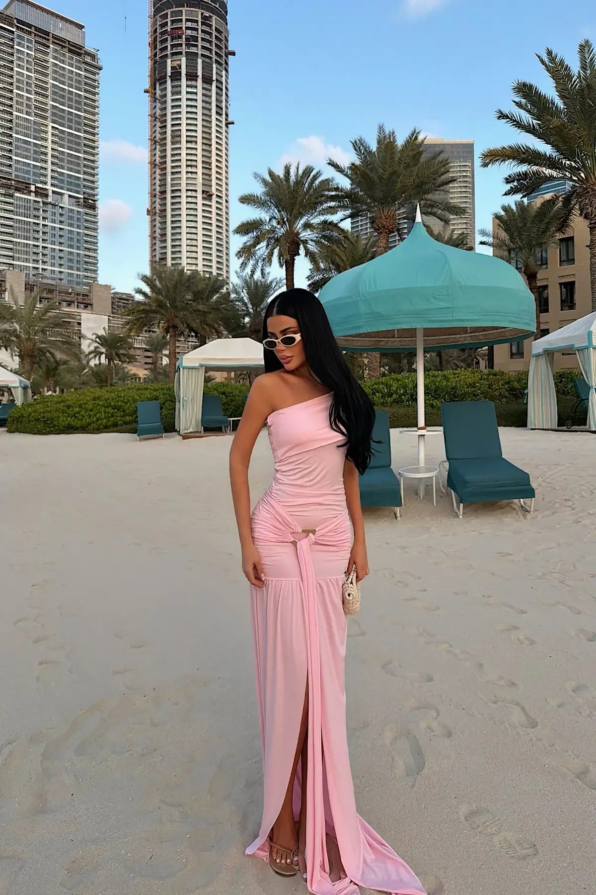 Pink Nicolette Long Dress with Slit