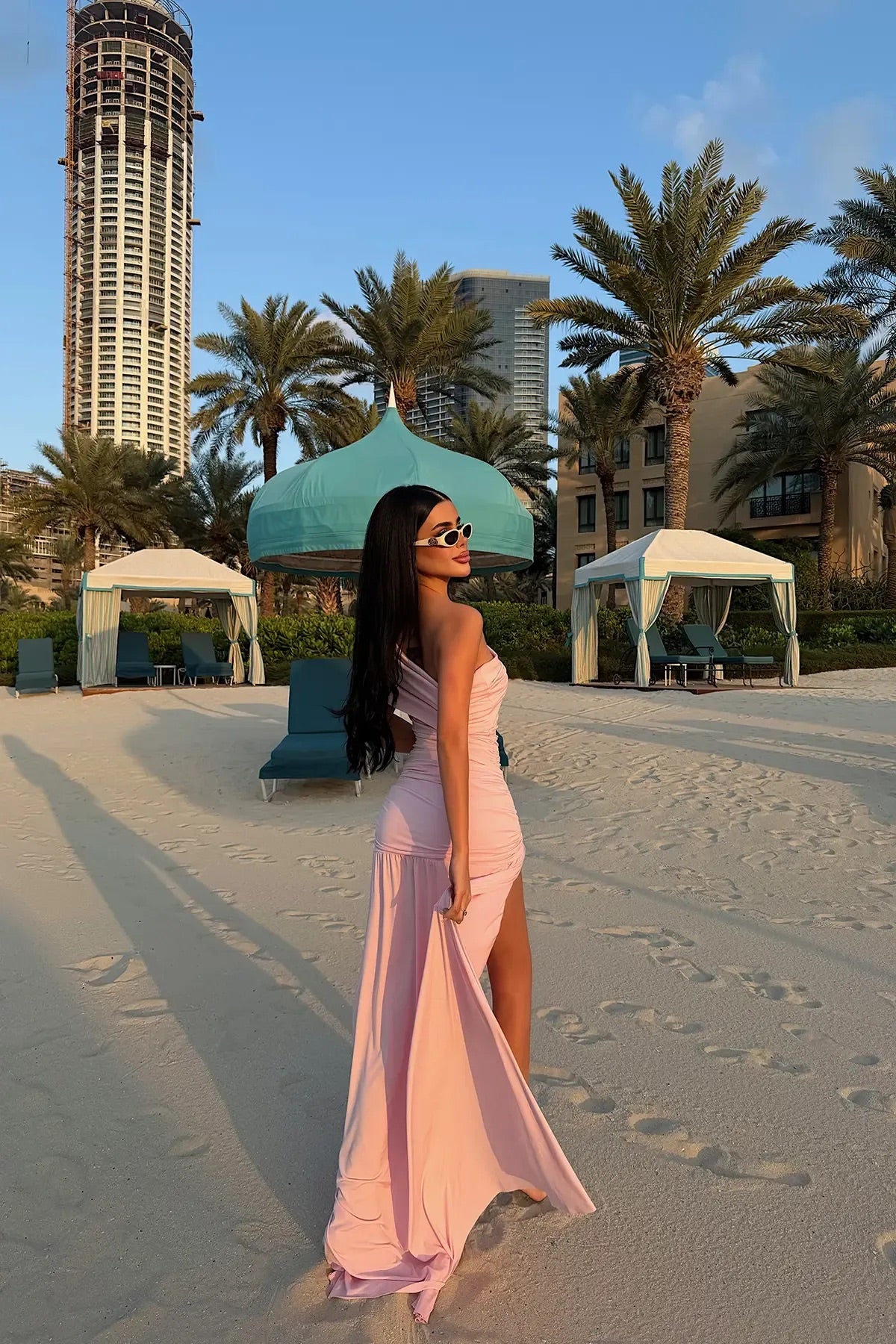 Pink Nicolette Long Dress with Slit