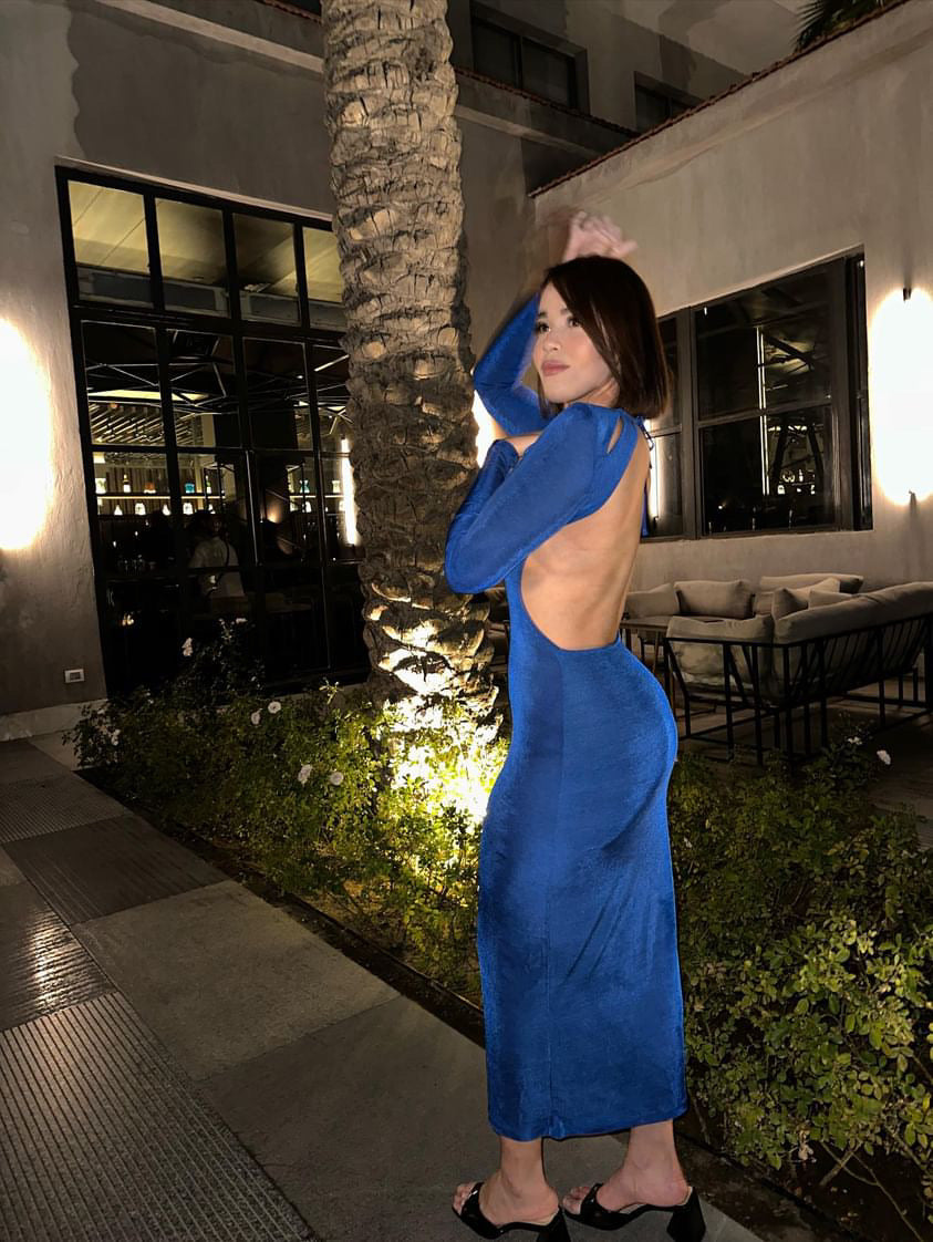 blue Back Detailed Midi Dress