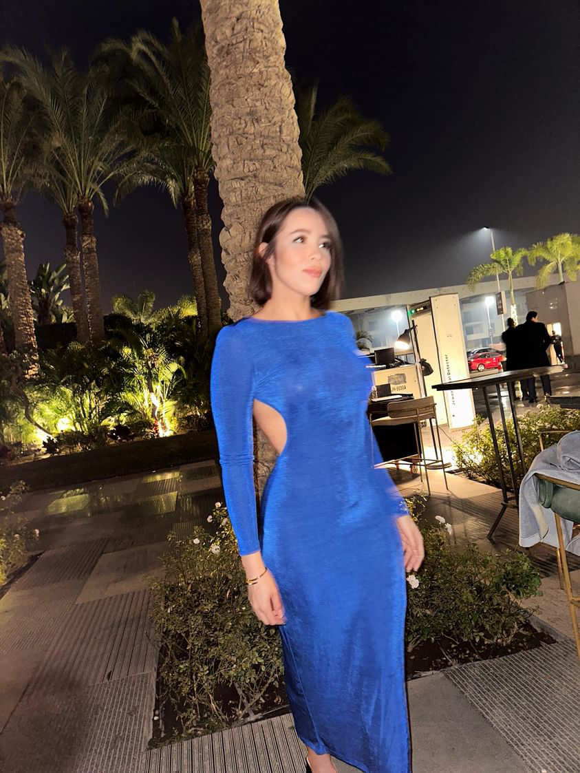 blue Back Detailed Midi Dress