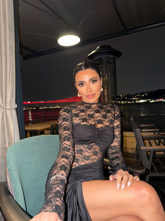 Black Rosario Mini Lace Dress