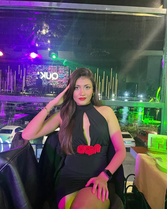 Black rose detail mini dress