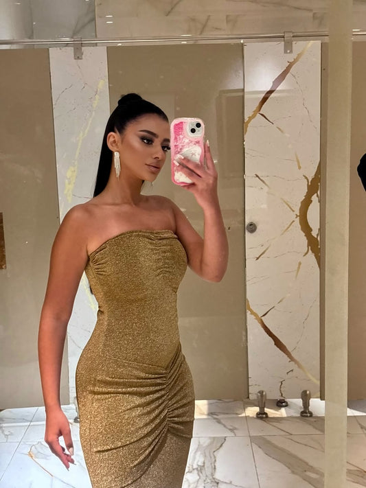 Gold Dianora Strapless Dress