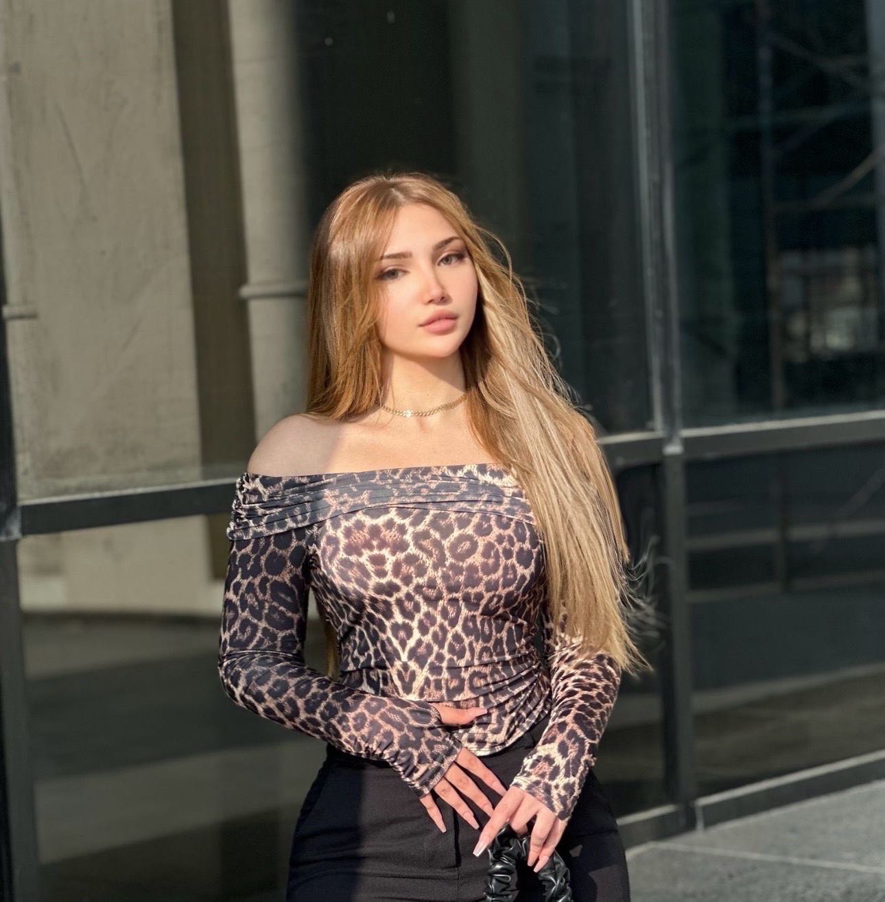 leopard off shoulder long sleeve