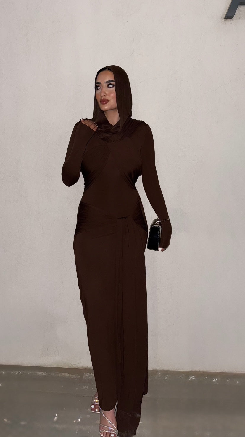 Brown Lycra  Long  Dress