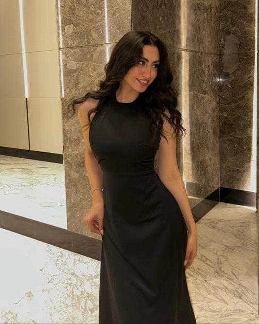 Black Halter Neck Satin Dress