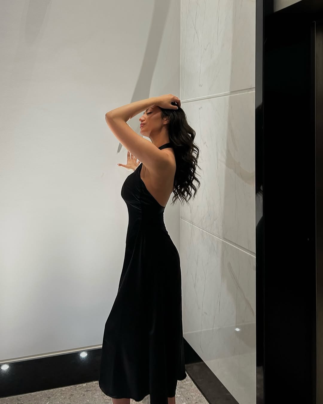 Black Halter Neck Satin Dress