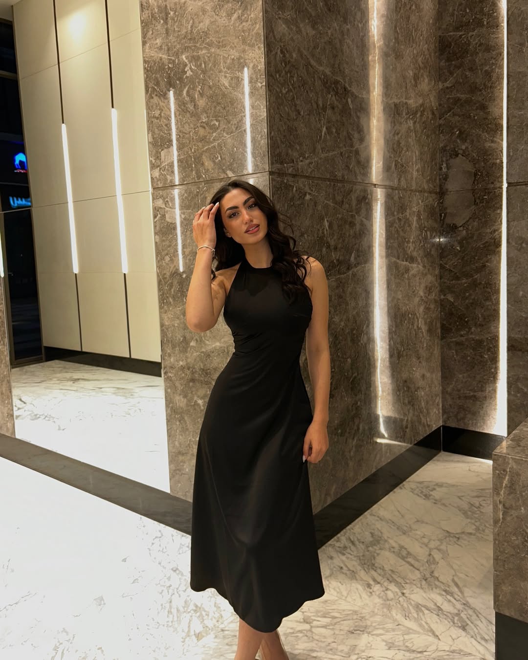Black Halter Neck Satin Dress