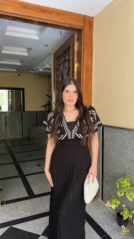 Black Ethnic Patterned Knitwear Dress