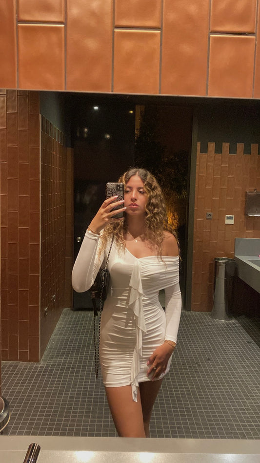 White Ruffle Detail Mini Dress