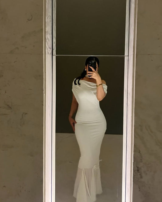 White Basic Ruffle Detail Dress