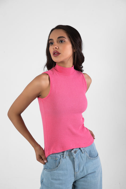 Pink Turtleneck Sleeveless