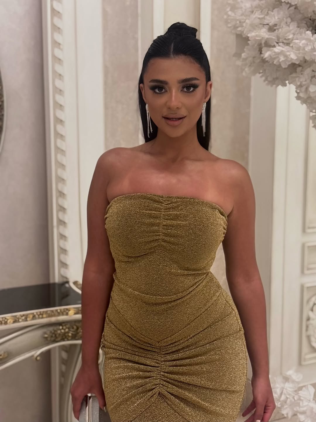 Gold Dianora Strapless Dress