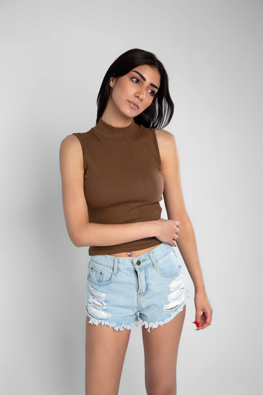 Brown Turtleneck Sleeveless