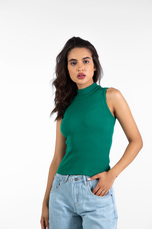 Green  Turtleneck Sleeveless