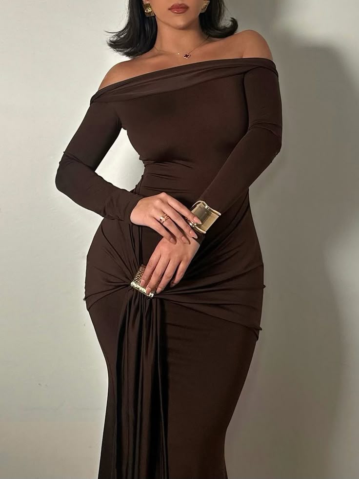 dark Brown Long Sleeve Dress