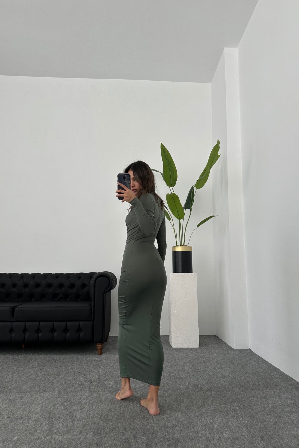 OLIVE SCUBA FABRIC DRESS