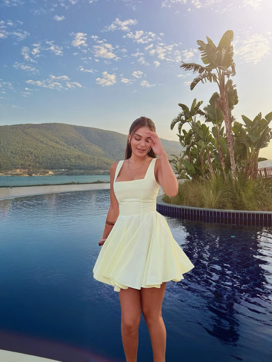 Yellow Nolan Back Bow Detail Mini Dress