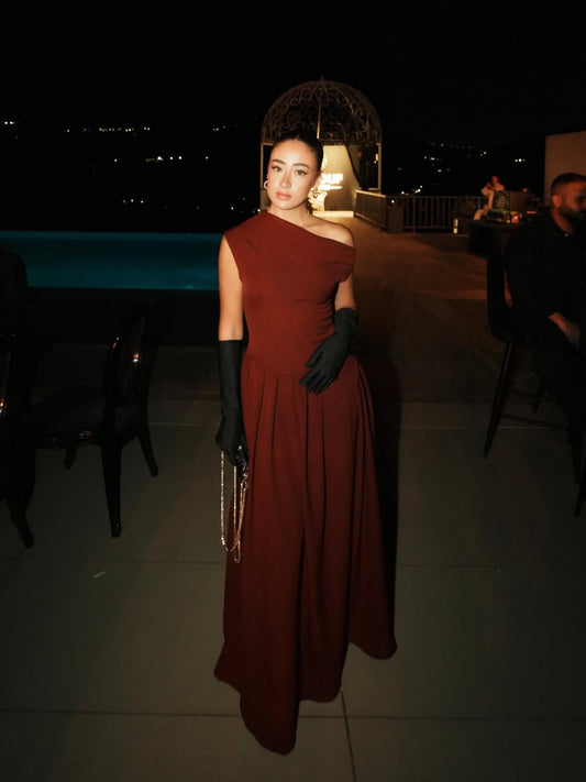 Cherry Maroon Bimala Boat Neck Dress