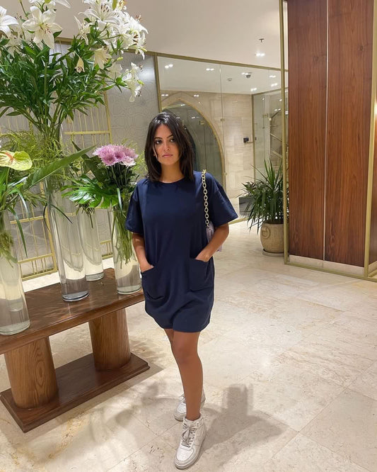 Navy Blue  Pocket  Dress
