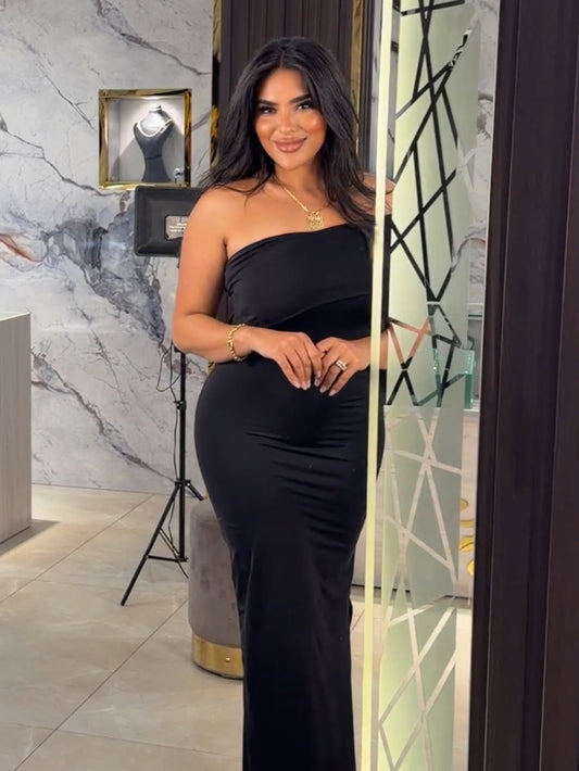 Black Vanya One Sleeve Dress