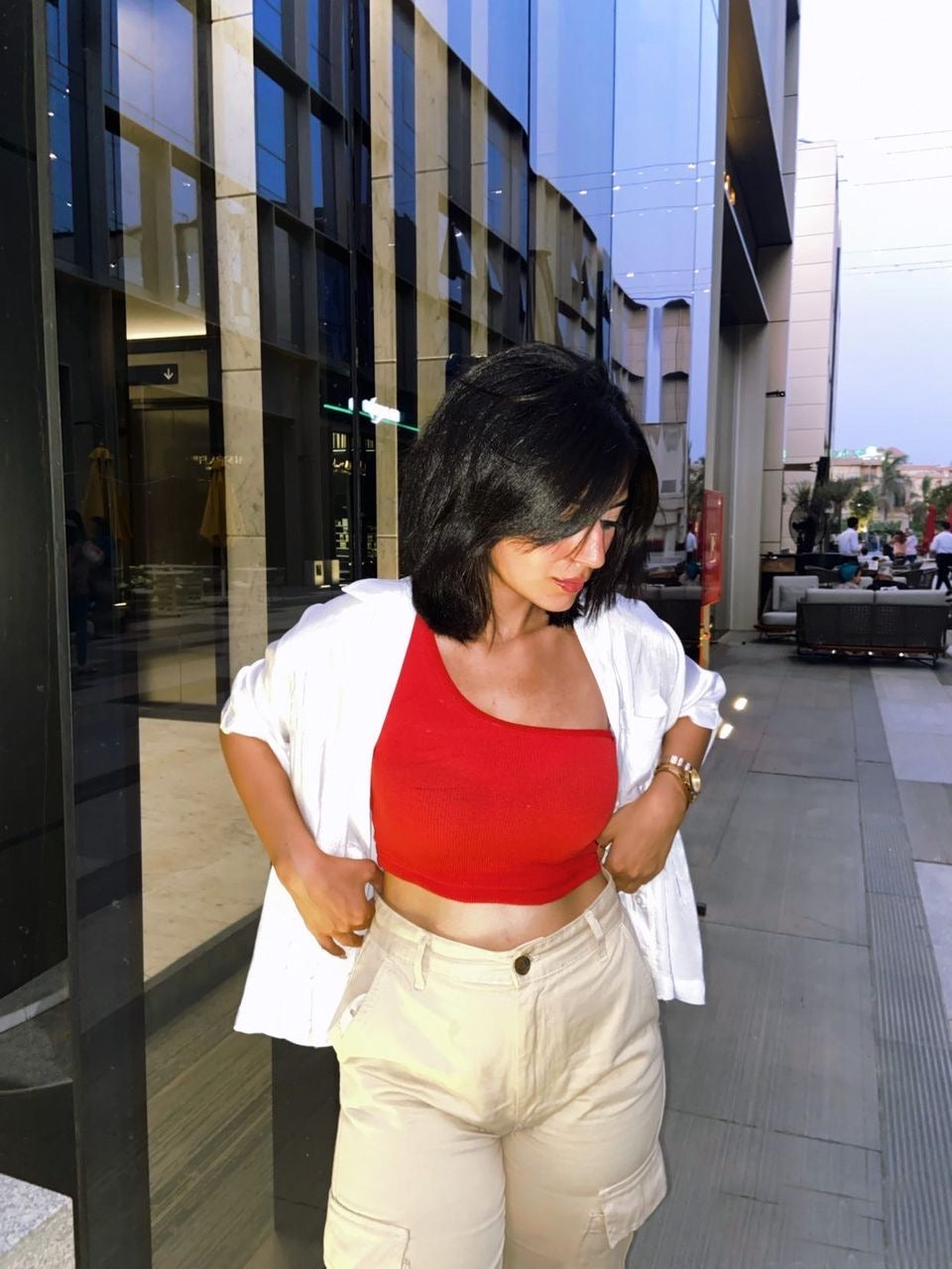 Red  One Shoulder Crop