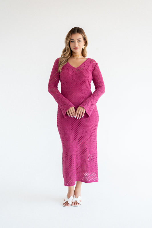 Flower Detailed Openwork Knit Dress
