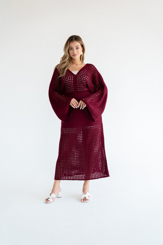 Bat Sleeve Openwork Knit Dress