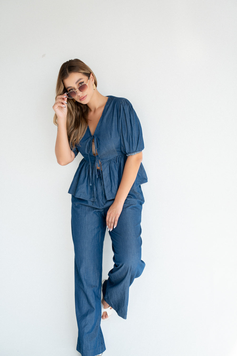 Denim Look Set with Tie