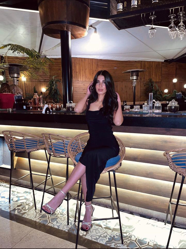 Black Pleated Knitted Dress
