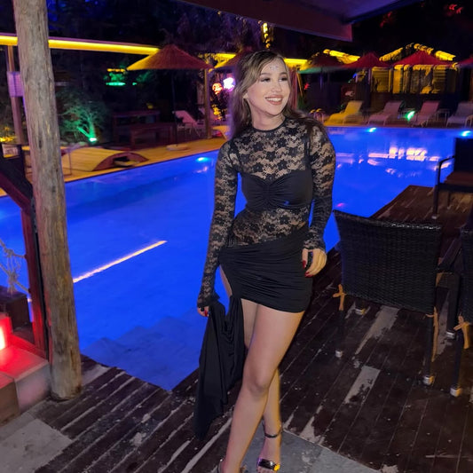 Black Rosario Mini Lace Dress
