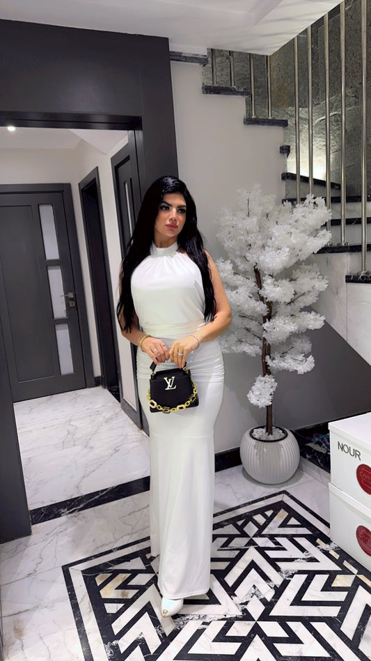 White Pleated Maxi Dress