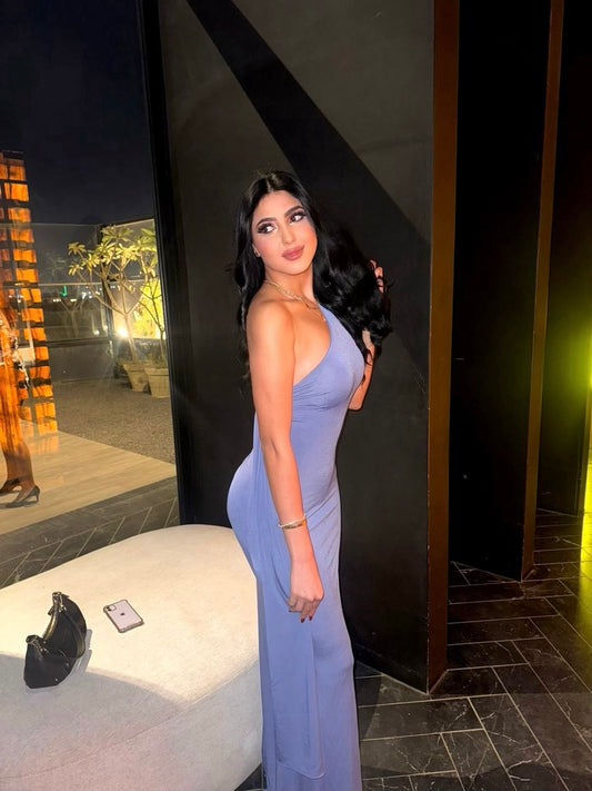 Indigo Back Tie Ring Detail Long Dress