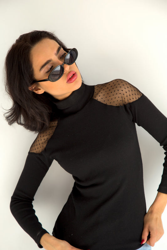 Black Polka Dot Tulle Blouse