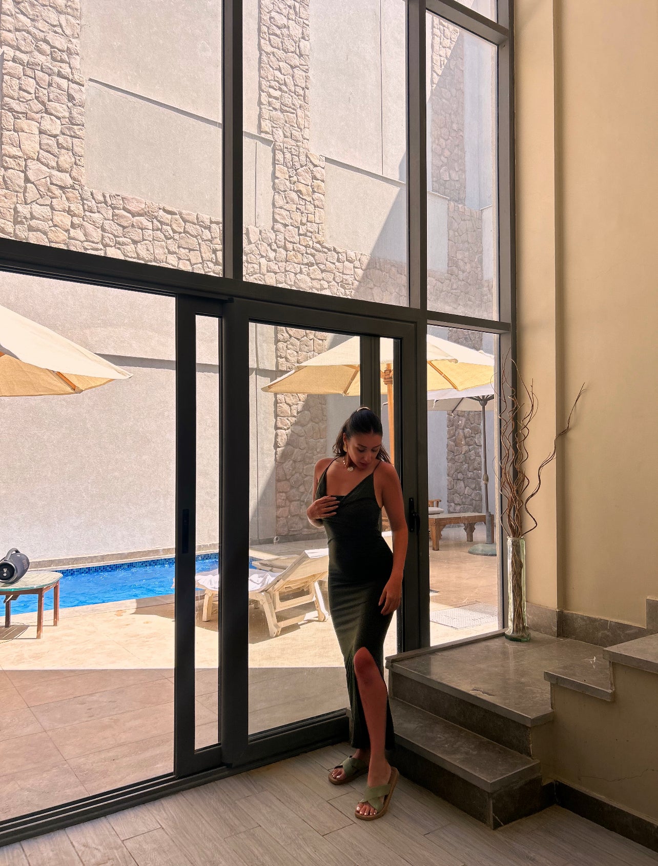 olive sleeveless dress