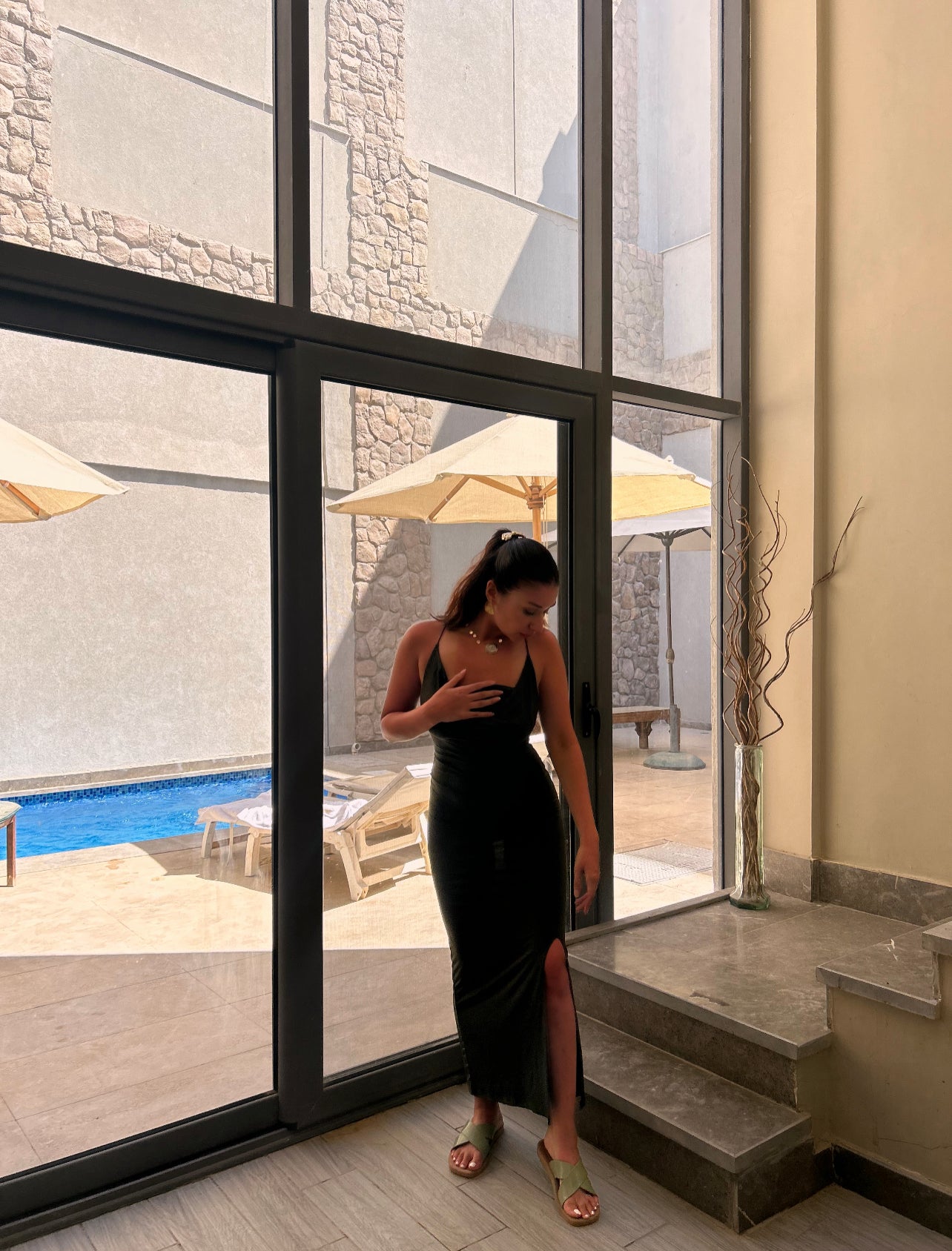 olive sleeveless dress