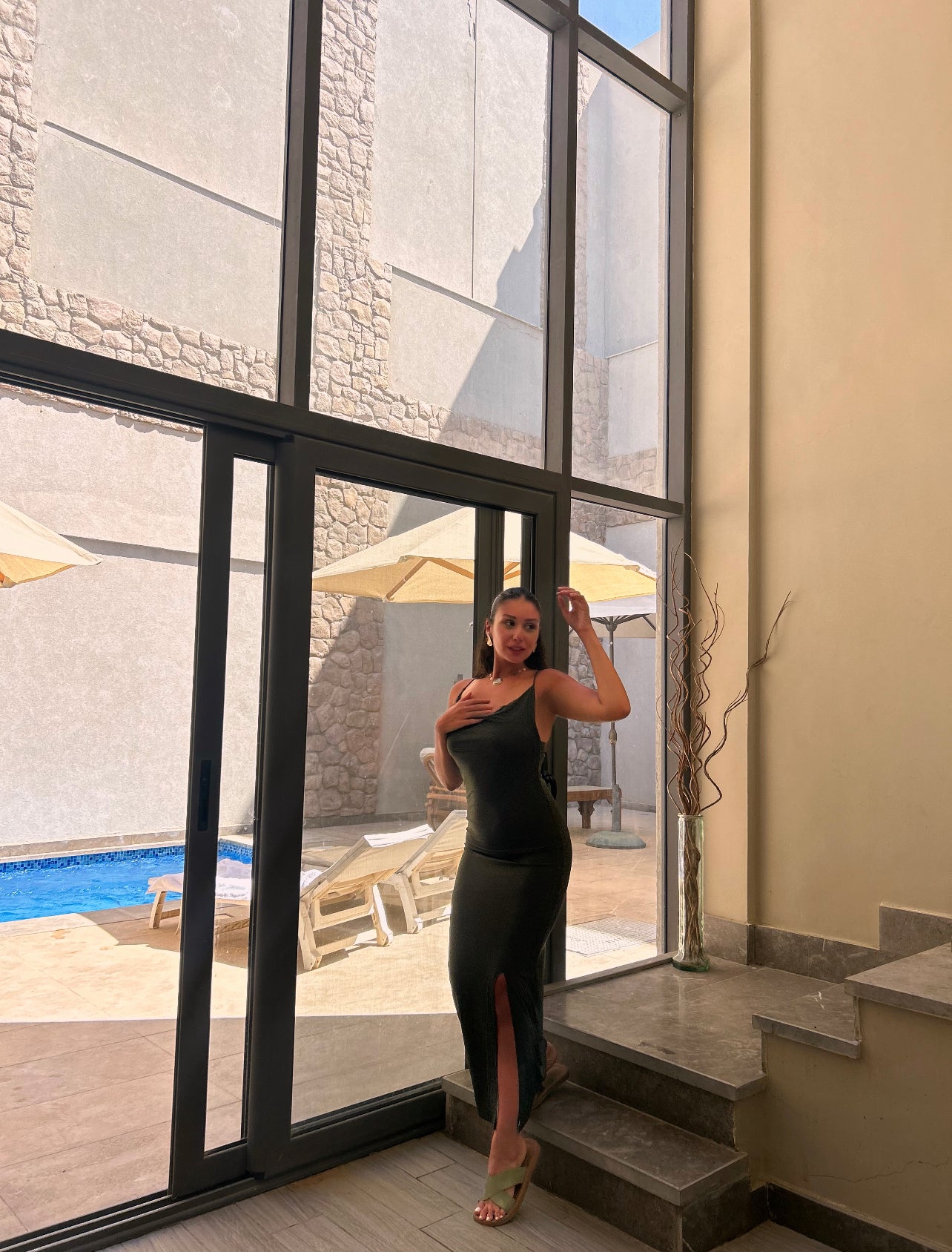 olive sleeveless dress